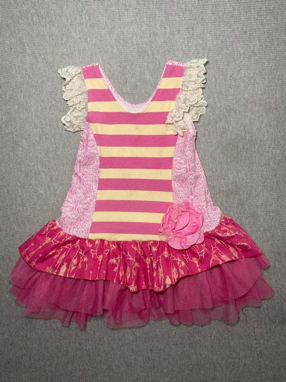 Giggle Moon Boutique Girls Ruffle Dress Tulle Size 6X Lace Sleeves